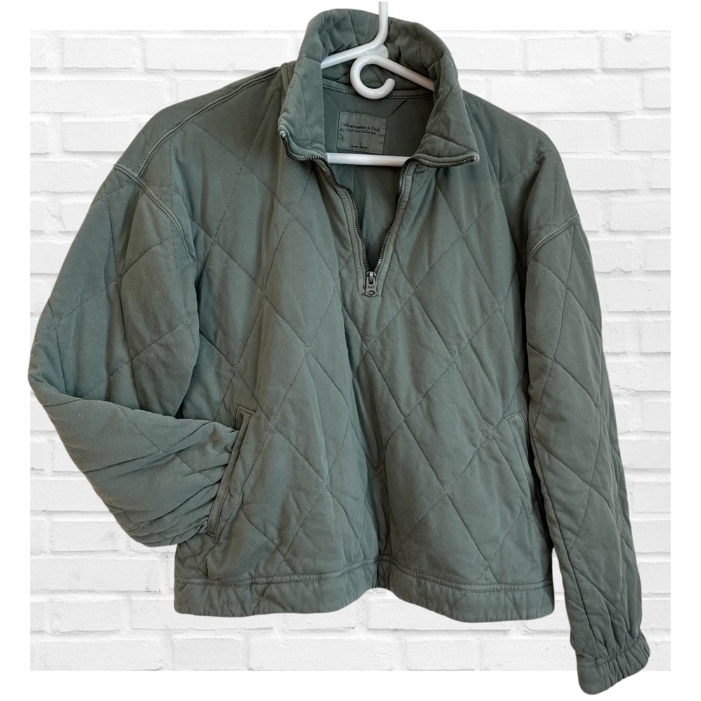 Abercrombie and Fitch Sz Sm Moss Green Quilted Pullover Half Zip Jacket Mock